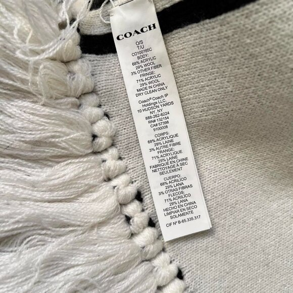 BNWT Coach Wool Blend Black and White Varsity Scarf with Fringe - Picture 2 of 4